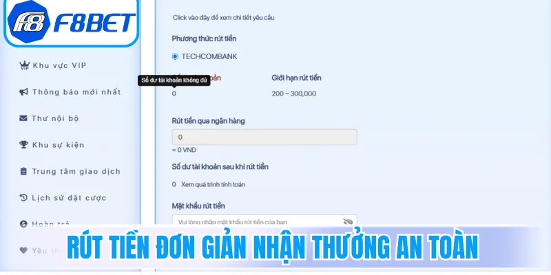 Thao tác rút tiền đơn giản nhận thưởng an toàn